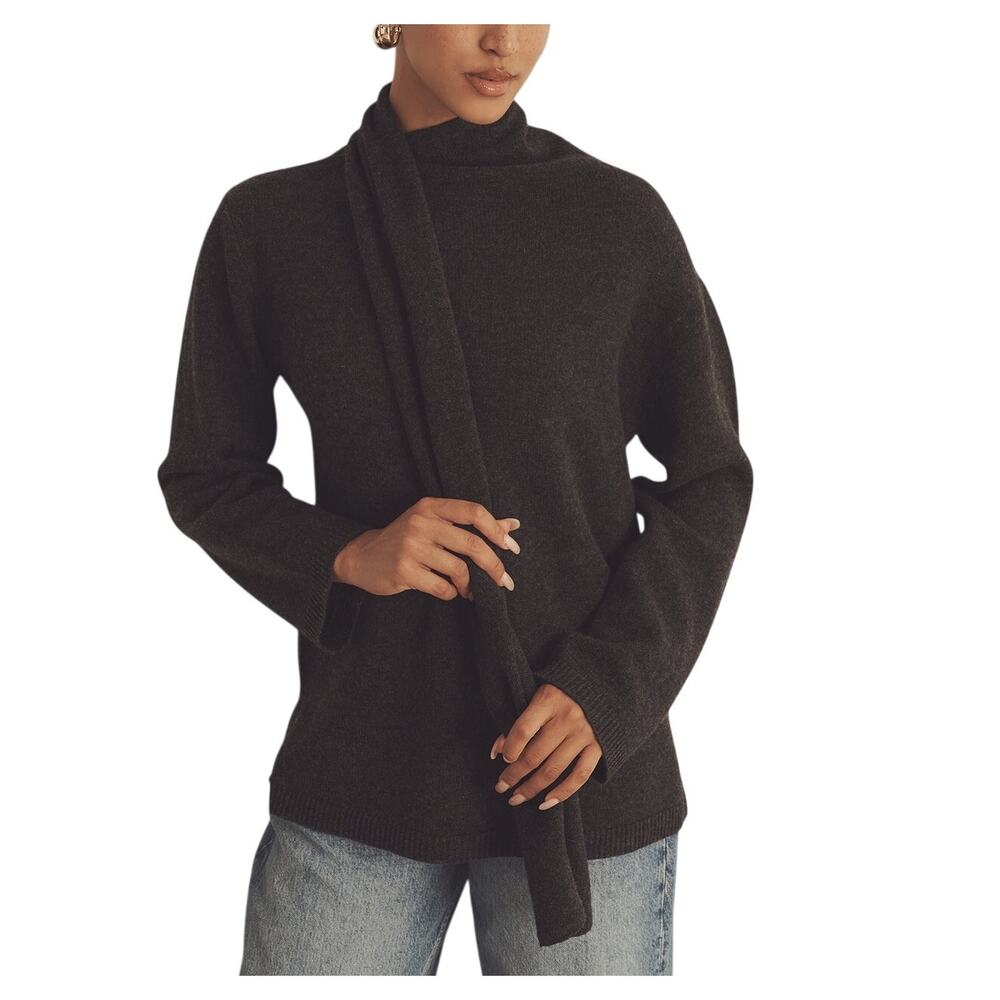Naadam Luxe Black Asymmetrical Turtleneck Sweater Size XS